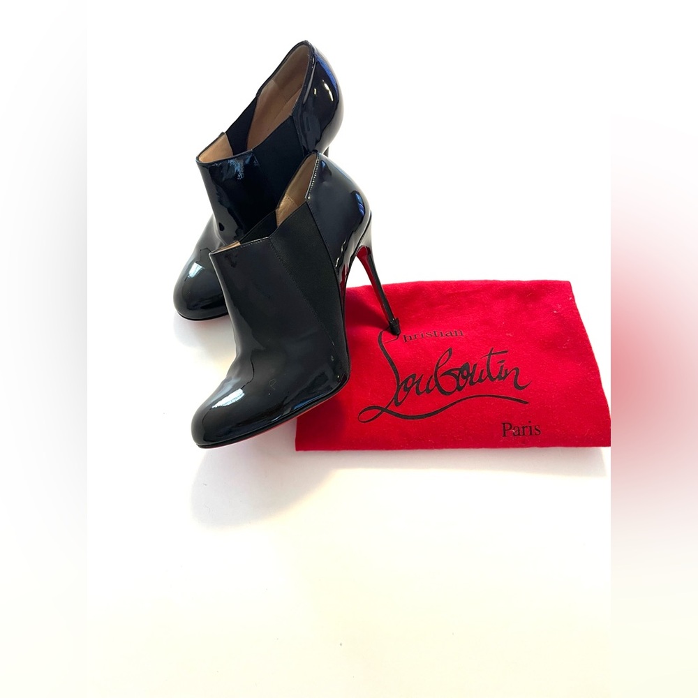 Christian Louboutin Black Patent Leather Stiletto Booties with Red Soles
